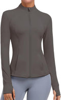 Women's Athletic Full Zip Lightweight Workout Jacket With Pockets Running Slim Fit Yoga Sportwear With Thumb Holes