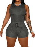 HBQ Women 2 Piece Outfits Sleeveless Tank Tops Biker Short Workout Jogger Sets Summer