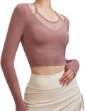 Harssidanzar Women's Yoga Workout Tops 2 in 1 Sports Bra for Gym Athletic Casual Long Sleeve CL312US