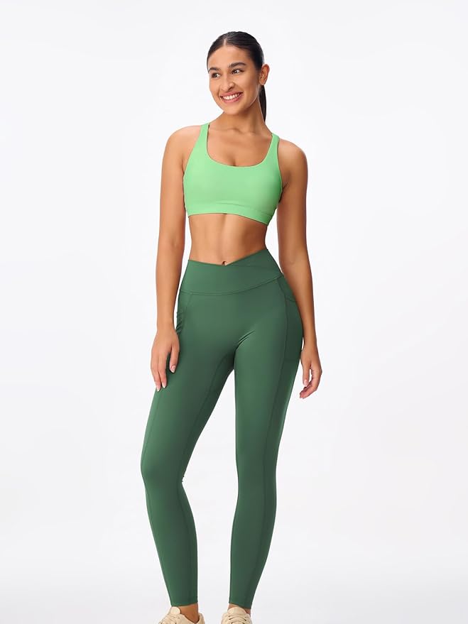 Women's Strappy Sports Bras Light Compression Crop Criss Cross Back Padded Workout Yoga Bra Supportive U Neckline