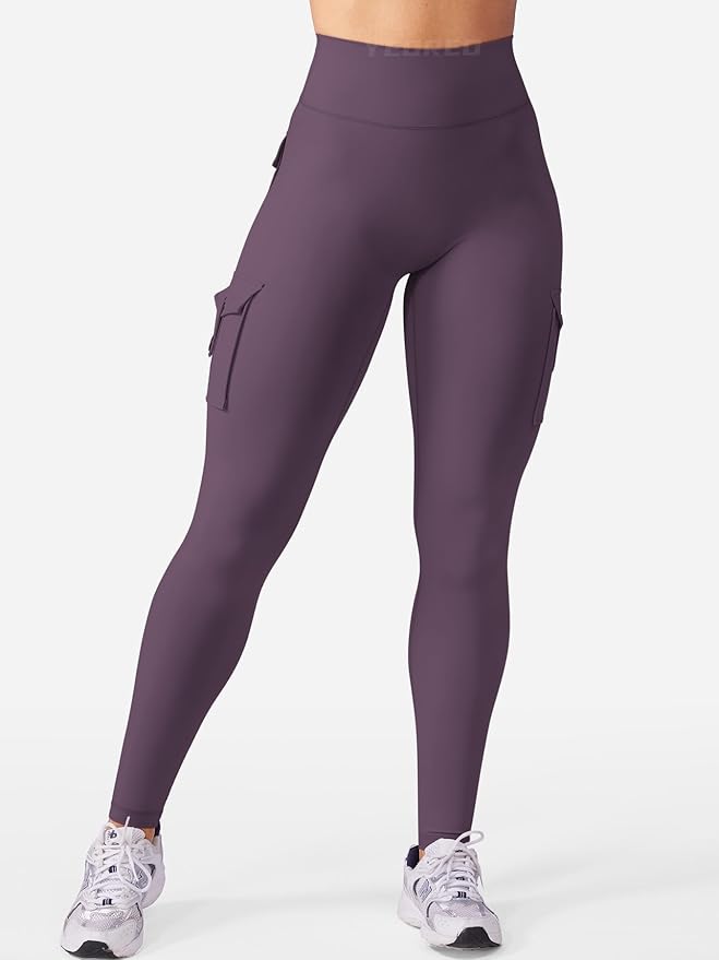 YEOREO CoreFlex Workout Cargo Leggings with Pockets for Women Hidden Scrunch Butt Lifting Leggings Gym Yoga Pants