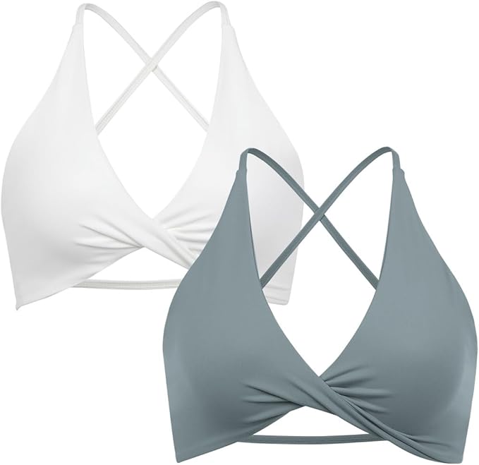 SUUKSESS Women 2 Piece Open Back Strappy Sports Bra Pack Twist V Neck Workout Crops