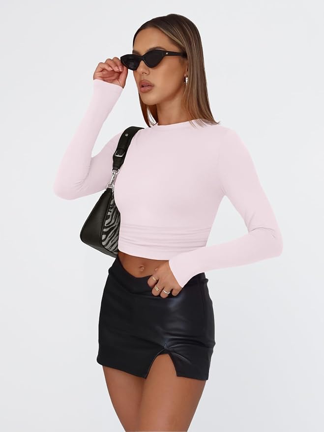 Trendy Queen Womens Long Sleeve T Shirts Fall Fashion 2026 Basic Crop Tops Going Out Outfits Y2k Clothes