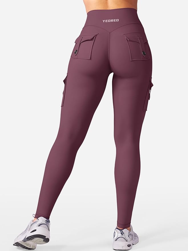 YEOREO CoreFlex Workout Cargo Leggings with Pockets for Women Hidden Scrunch Butt Lifting Leggings Gym Yoga Pants