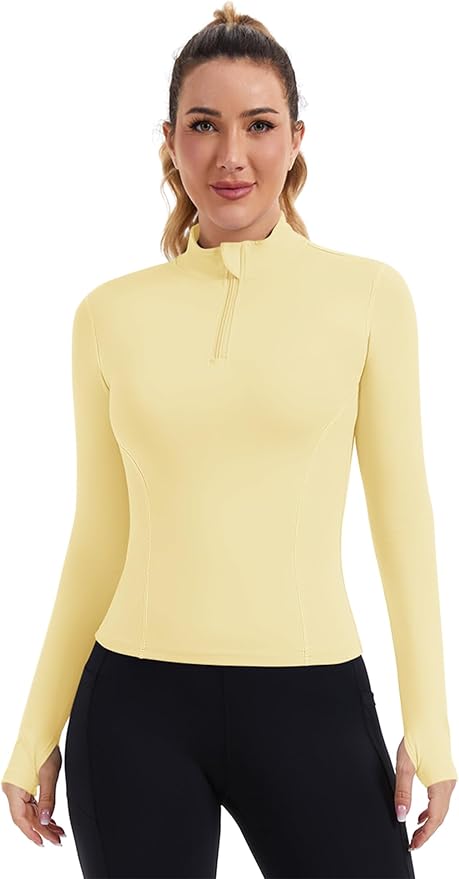 ZHENWEI Womens Workout Tops Long Sleeve Quarter Zip Pullover Quick Dry Golf Shirt Athletic Slim Fit Crop Yoga Gym Tops