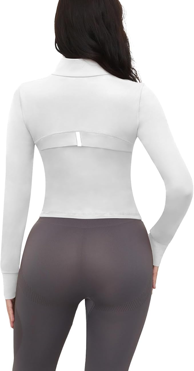 Workout Jackets for Women: Athletic Gym Running Cropped Zip Up Tops with Thumb Holes Slim Fit Lightweight Sportswear