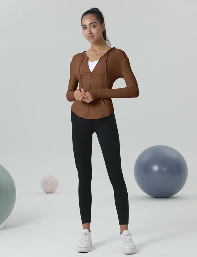 Locachy Womens Slim Fit Full Zip Hoodie Athletic Jacket Yoga Workout Running Jackets with Thumb Holes