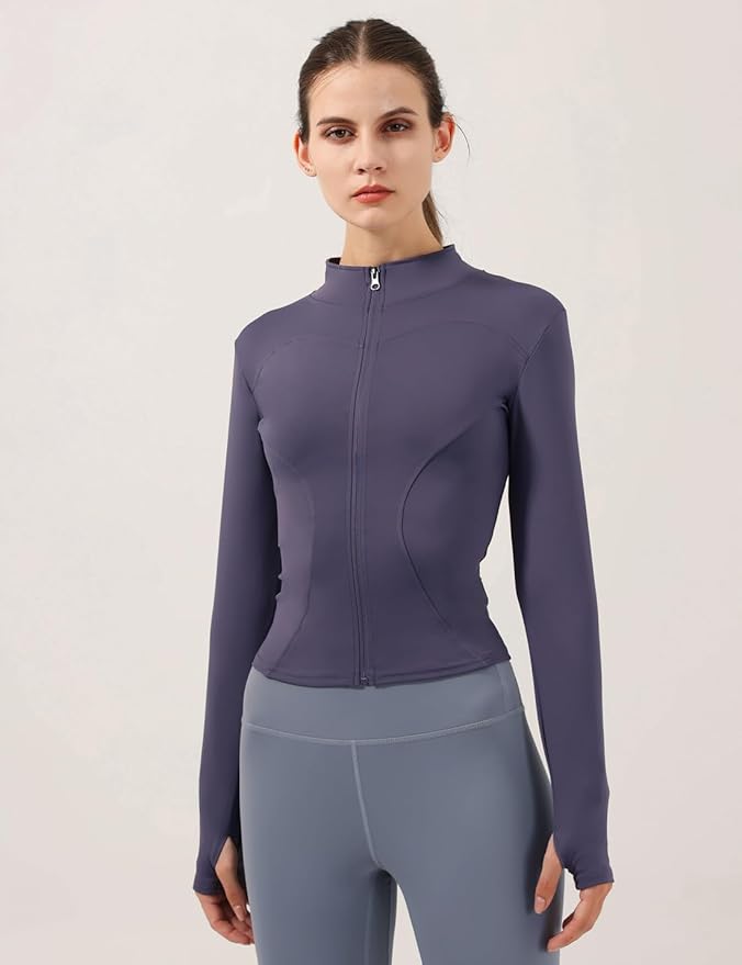 Locachy Women's Lightweight Stretchy Workout Full Zip Running Track Jacket with Thumb Holes