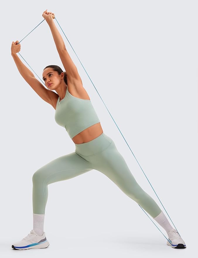 CRZ YOGA Seamless Ribbed High Neck Crop Tank Tops for Women - Longline Racerback Padded Sports Bras