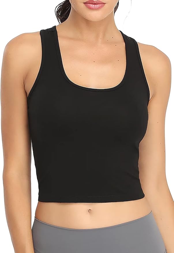 Porvike Sports Crop Tank Tops for Women Cropped Workout Tops Racerback Running Yoga Tanks Cotton Sleeveless Gym Shirts 3 Pack