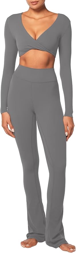 Sunzel Long Sleeve Workout Tops for Women Buttery Soft Deep V Twist Cropped Tops with Compression for Yoga Pilates Gym Outfit