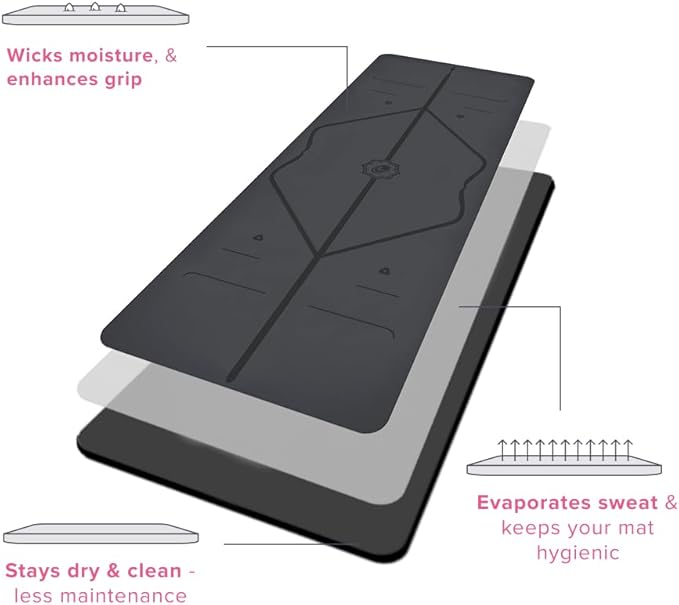 Liforme Original Yoga Mat – Free Yoga Bag Included - Patented Alignment System, Warrior-like Grip, Non-slip, Eco-friendly, sweat-resistant, long, wide, 4.2mm thick mat for comfort