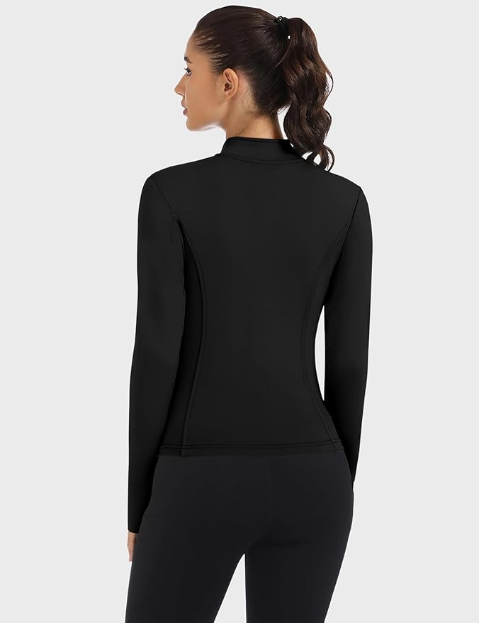 Loovoo Women's Workout Jacket Lightweight Zip Up Athletic Jackets Cropped Slim Fit Running Yoga Tops with Pockets