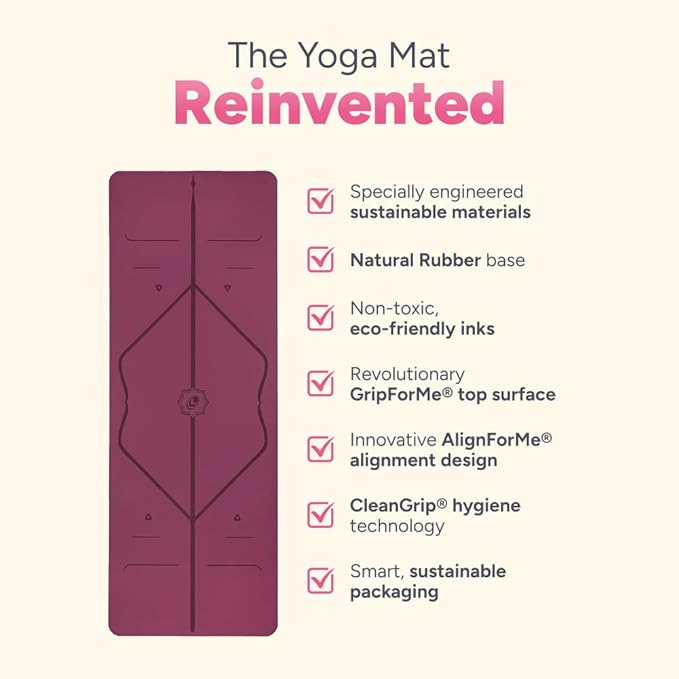 Liforme Original Yoga Mat – Free Yoga Bag Included - Patented Alignment System, Warrior-like Grip, Non-slip, Eco-friendly, sweat-resistant, long, wide, 4.2mm thick mat for comfort