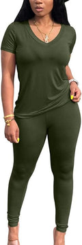Lounge Sets for Women 2 Piece Summer Casual Jogger Workout Outfits Short Tops Long Pant Sweat suit leggings set