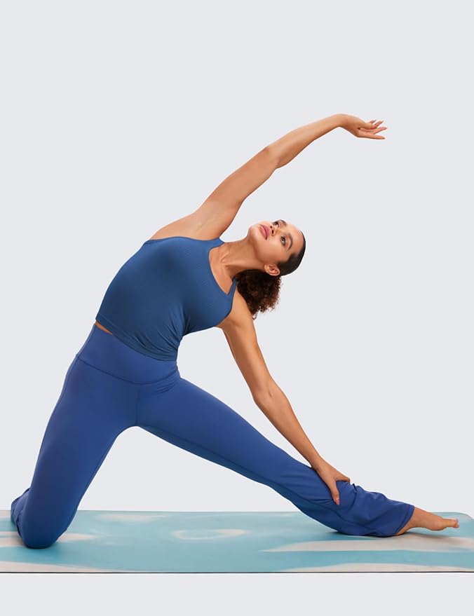 CRZ YOGA Seamless Ribbed Scoop Neck Tank Top for Women - Workout Racerback Padded Athletic Camisole with Built in Bra