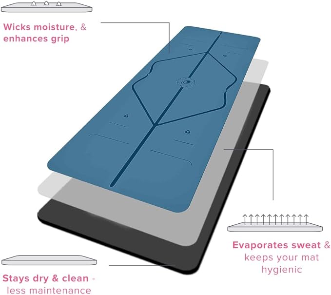 Liforme Original Yoga Mat – Free Yoga Bag Included - Patented Alignment System, Warrior-like Grip, Non-slip, Eco-friendly, sweat-resistant, long, wide, 4.2mm thick mat for comfort