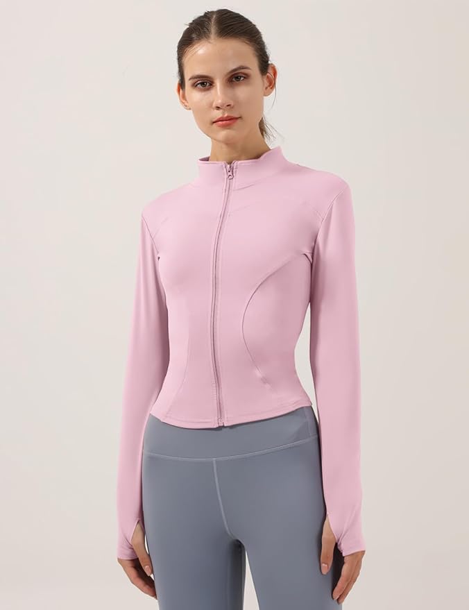 Locachy Women's Lightweight Stretchy Workout Full Zip Running Track Jacket with Thumb Holes