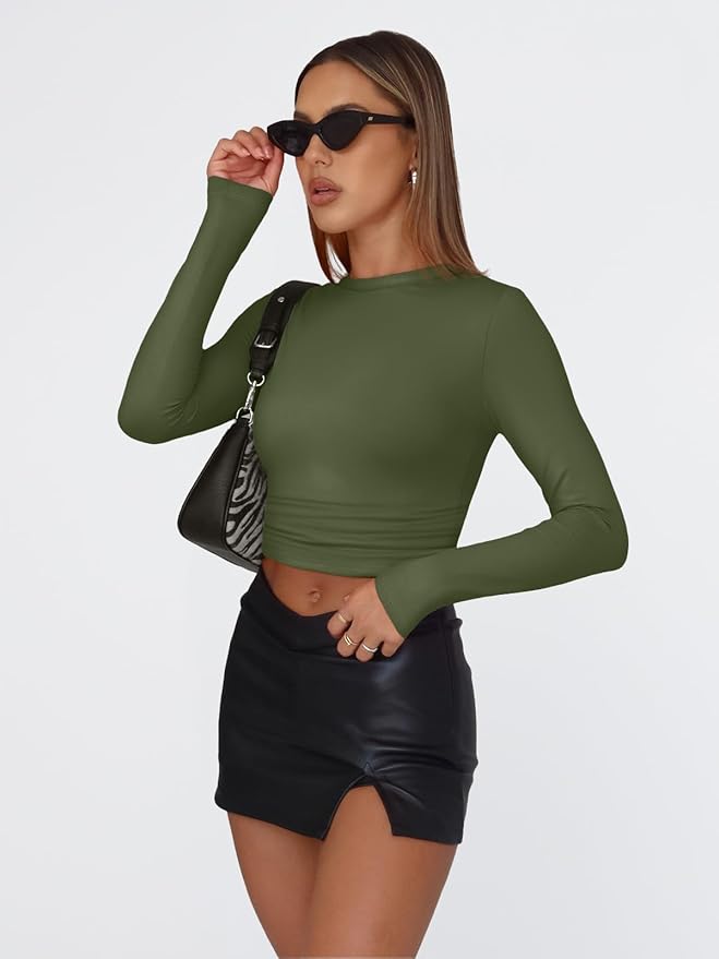 Trendy Queen Womens Long Sleeve T Shirts Fall Fashion 2026 Basic Crop Tops Going Out Outfits Y2k Clothes