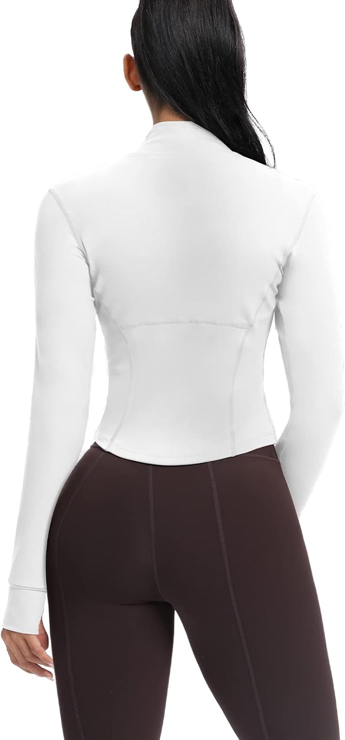 AVGO Women's Cropped Running Workout Jackets Zip Slim Fit Athletic Tops with Thumb Holes