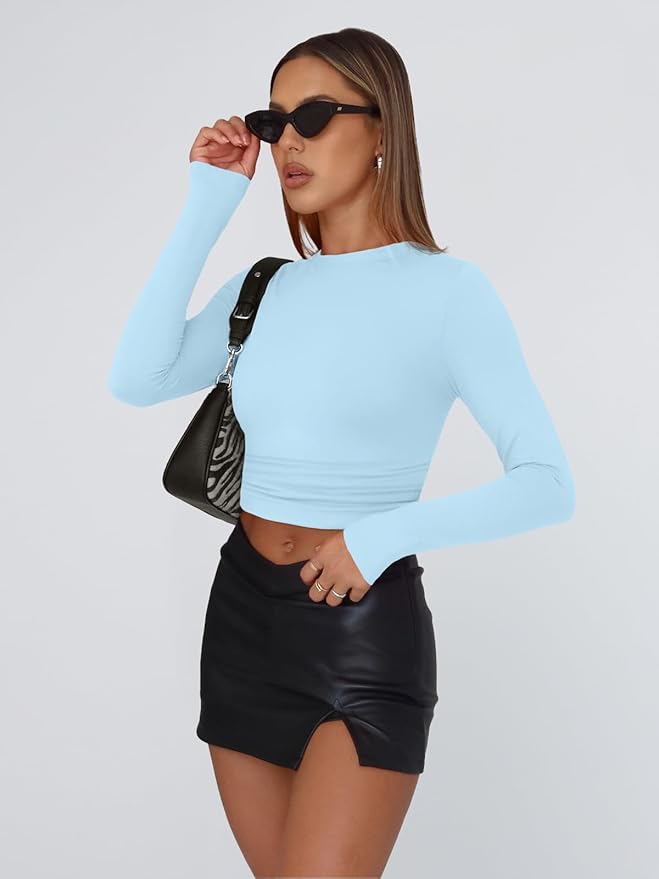 Trendy Queen Womens Long Sleeve T Shirts Fall Fashion 2026 Basic Crop Tops Going Out Outfits Y2k Clothes