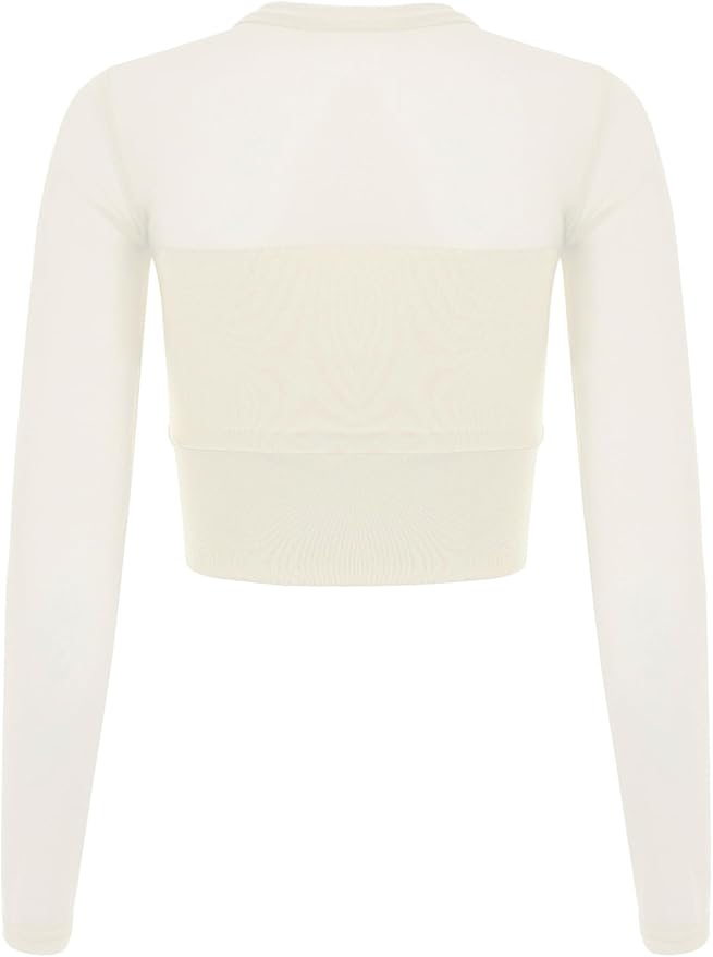 Womens Sheer Patchwork Yoga Shirt Long Sleeve Crew Neck Crop Top for Pilates Dance Workout