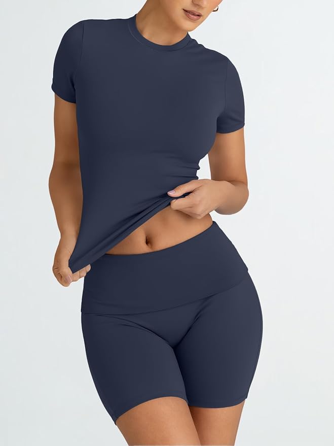 Trendy Queen 2 Piece Summer Cute Workout Sets Gym Short Set Pilates Yoga Outfits Going Out Spring Athletic Comfy Active Wear