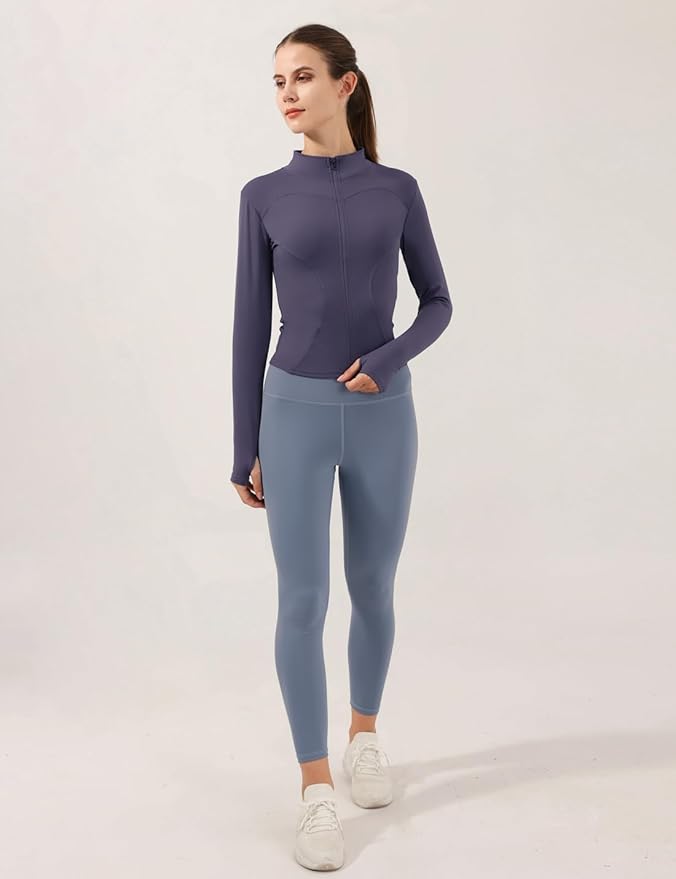 Locachy Women's Lightweight Stretchy Workout Full Zip Running Track Jacket with Thumb Holes