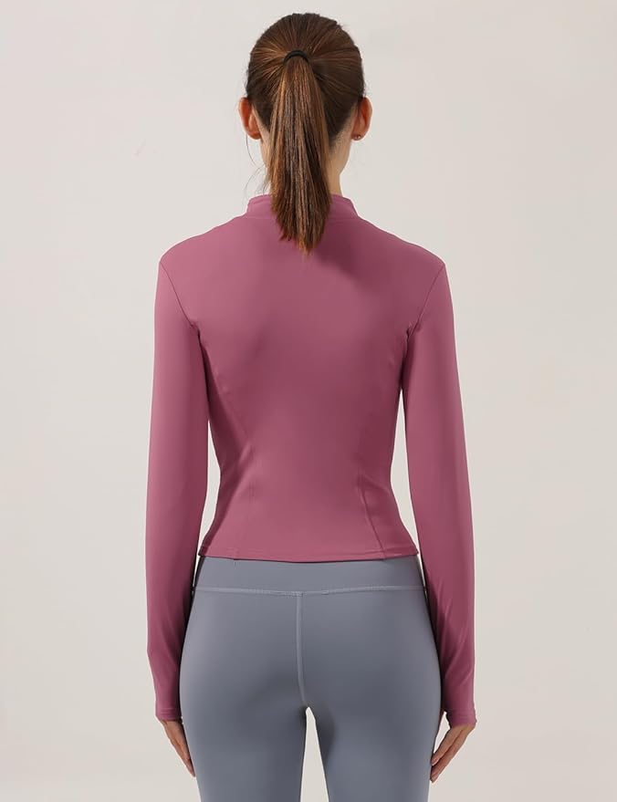 Locachy Women's Lightweight Stretchy Workout Full Zip Running Track Jacket with Thumb Holes