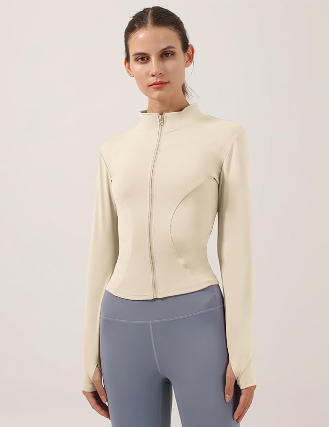 Locachy Women's Lightweight Stretchy Workout Full Zip Running Track Jacket with Thumb Holes