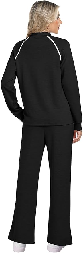 WIHOLL Lounge Sets for Women 2 Piece Fall Outfits 2025 Wide Leg Pant Matching Sets Womens Clothing
