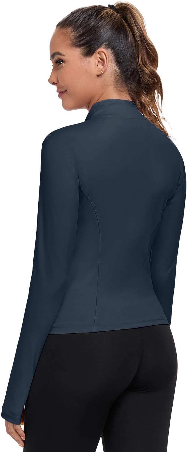 Women's Full Zip Workout Jacket Lightweight Running Slim Fit Athletic Jackets With Thumb Holes