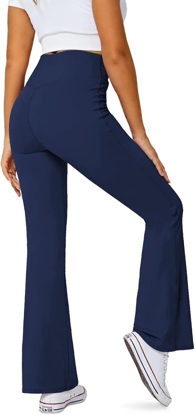DLOODA Women's Flare Leggings with Pockets Crossover High Waisted Bootcut Yoga Pants Tummy Control Bell Bottom Leggings