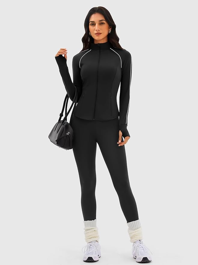 Cropped Workout Jackets for Women Running,Lightweight Yoga Tops Athletic Jacket Slim Fitted,Full Zip Up with Pockets
