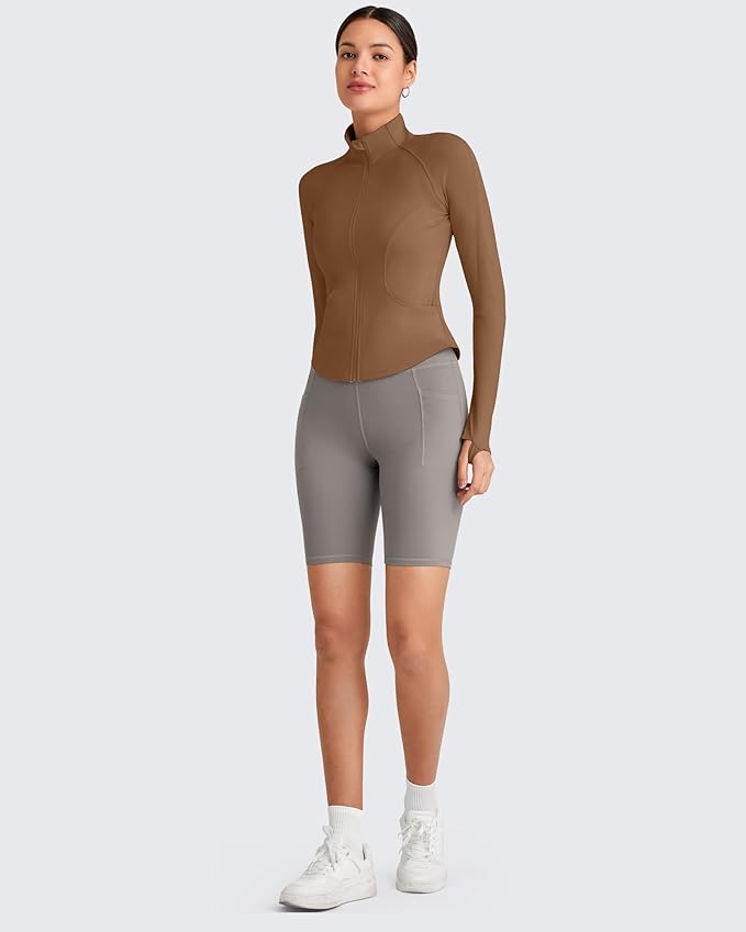 G4Free Workout Jackets for Woman BareFeel Cropped Zip Up Athletic Running Jacket Slim Fit Yoga Tops with Thumb Holes