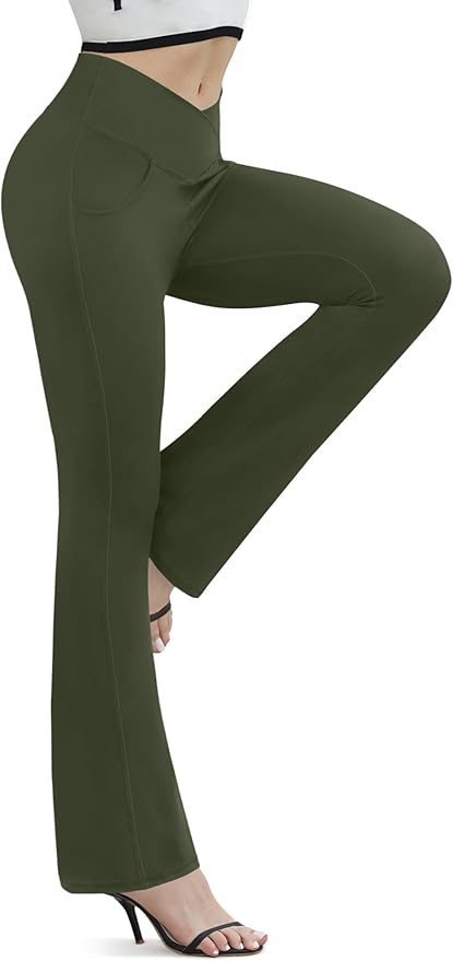Flare Leggings for Women Yoga Pants with Pockets High Waisted Crossover Flare Leggings Bootcut Casual Yoga Pants