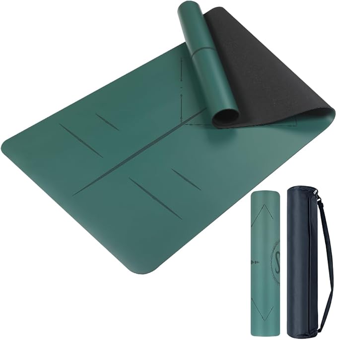 Natural Rubber Yoga Mat - Non Slip Non Toxic - 5mm Thick Yoga Mat for Hot Yoga/Pilates - Extra Large 26.8’’ with Alignment Guide - Sweat Proof - with Carrying Bag