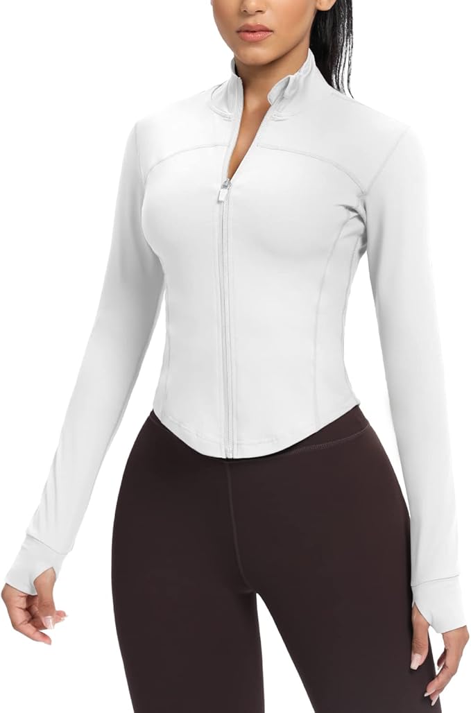AVGO Women's Cropped Running Workout Jackets Zip Slim Fit Athletic Tops with Thumb Holes