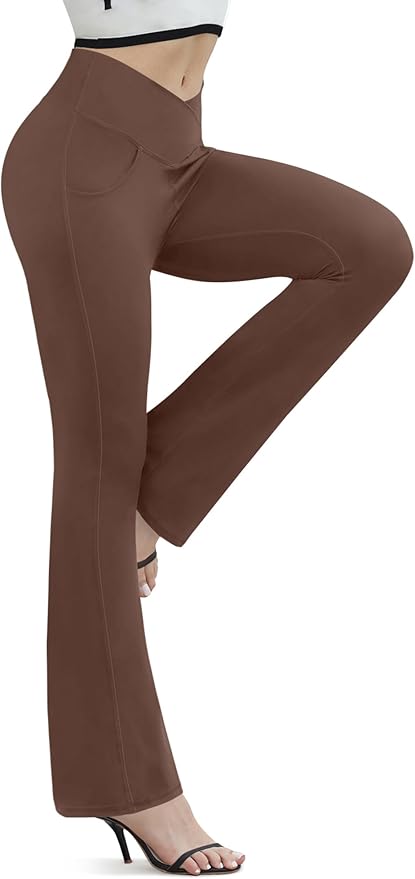 Flare Leggings for Women Yoga Pants with Pockets High Waisted Crossover Flare Leggings Bootcut Casual Yoga Pants