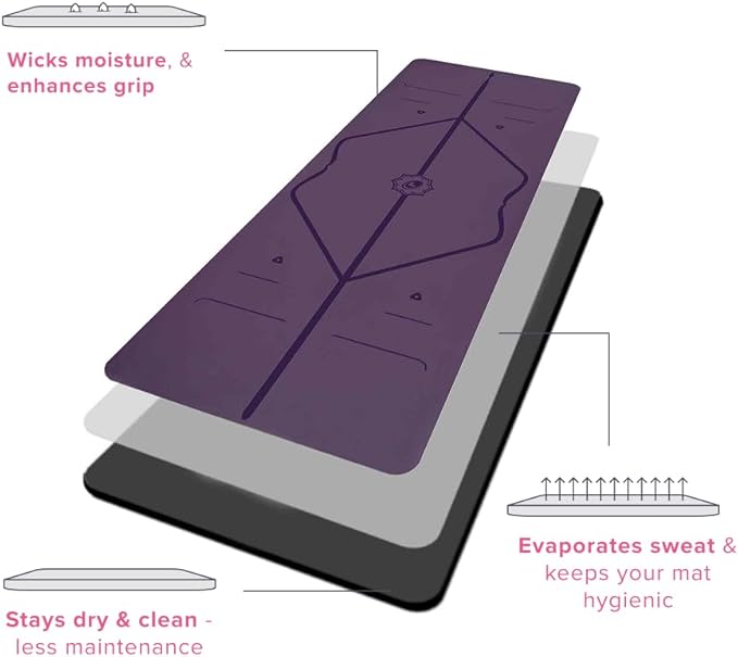Liforme Original Yoga Mat – Free Yoga Bag Included - Patented Alignment System, Warrior-like Grip, Non-slip, Eco-friendly, sweat-resistant, long, wide, 4.2mm thick mat for comfort