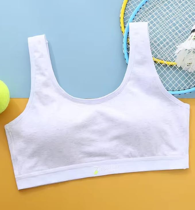 Herepai Big Girls' Sports Bra with Breathable Pads Teens Cotton Training Bras