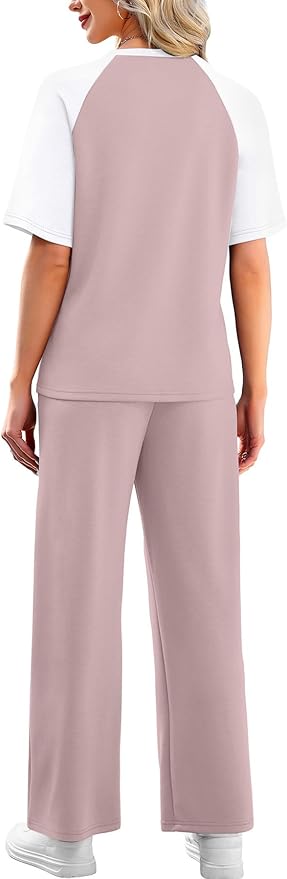 WIHOLL 2 Piece Sets for Women Resort Wear Travel Vacation Outfits Summer Short Sleeve Lounge Sets