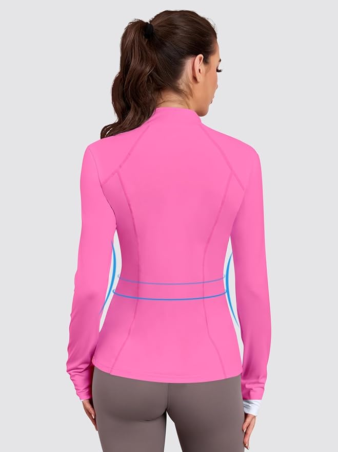 VUTRU Women Athletic Jacket Fitted Workout Running Zip Up Track Coat Layer with Thumb Holes Pockets for Yoga Gym Travel