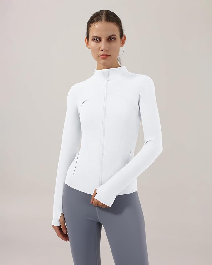 Locachy Women's Slim Fit Full Zip Athletic Running Sports Workout Jacket with Thumb Holes