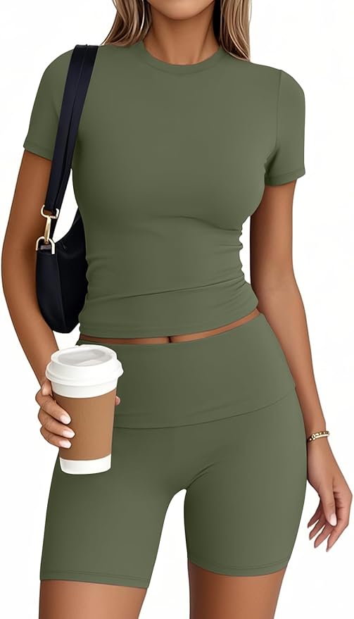 Trendy Queen 2 Piece Summer Cute Workout Sets Gym Short Set Pilates Yoga Outfits Going Out Spring Athletic Comfy Active Wear
