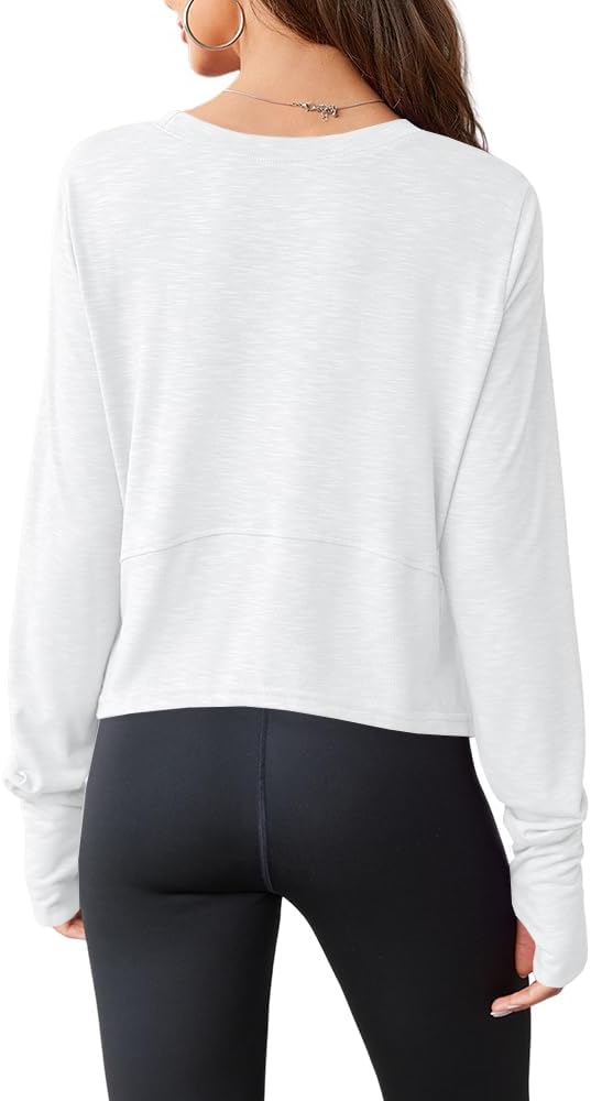 Aurgelmir Womens Long Sleeve Cropped Tops Loose Workout Athletic T-Shirts Flowy Sweatshirt for Yoga Tiered Hem Gym Tees