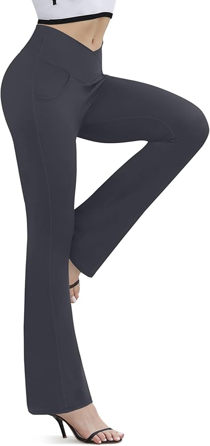Flare Leggings for Women Yoga Pants with Pockets High Waisted Crossover Flare Leggings Bootcut Casual Yoga Pants