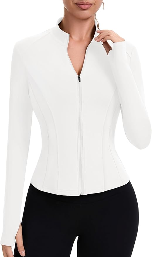 ZHENWEI Workout Jackets for Women Full Zip Up Cropped Athletic Long Sleeve Lightweight Slim Fit Running Tops with Pockets