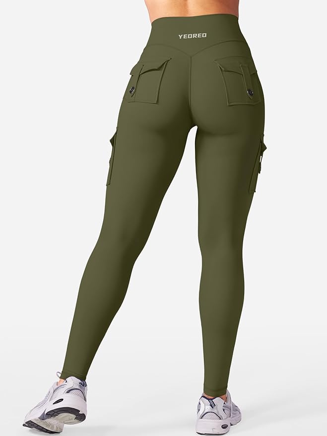 YEOREO CoreFlex Workout Cargo Leggings with Pockets for Women Hidden Scrunch Butt Lifting Leggings Gym Yoga Pants