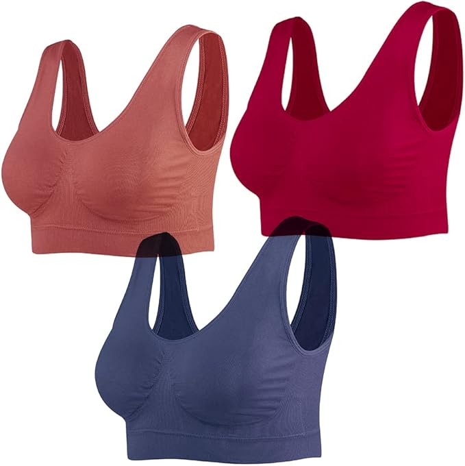Lemef 3-Pack Seamless Sports Bra Wirefree Yoga Bra with Removable Pads for Women